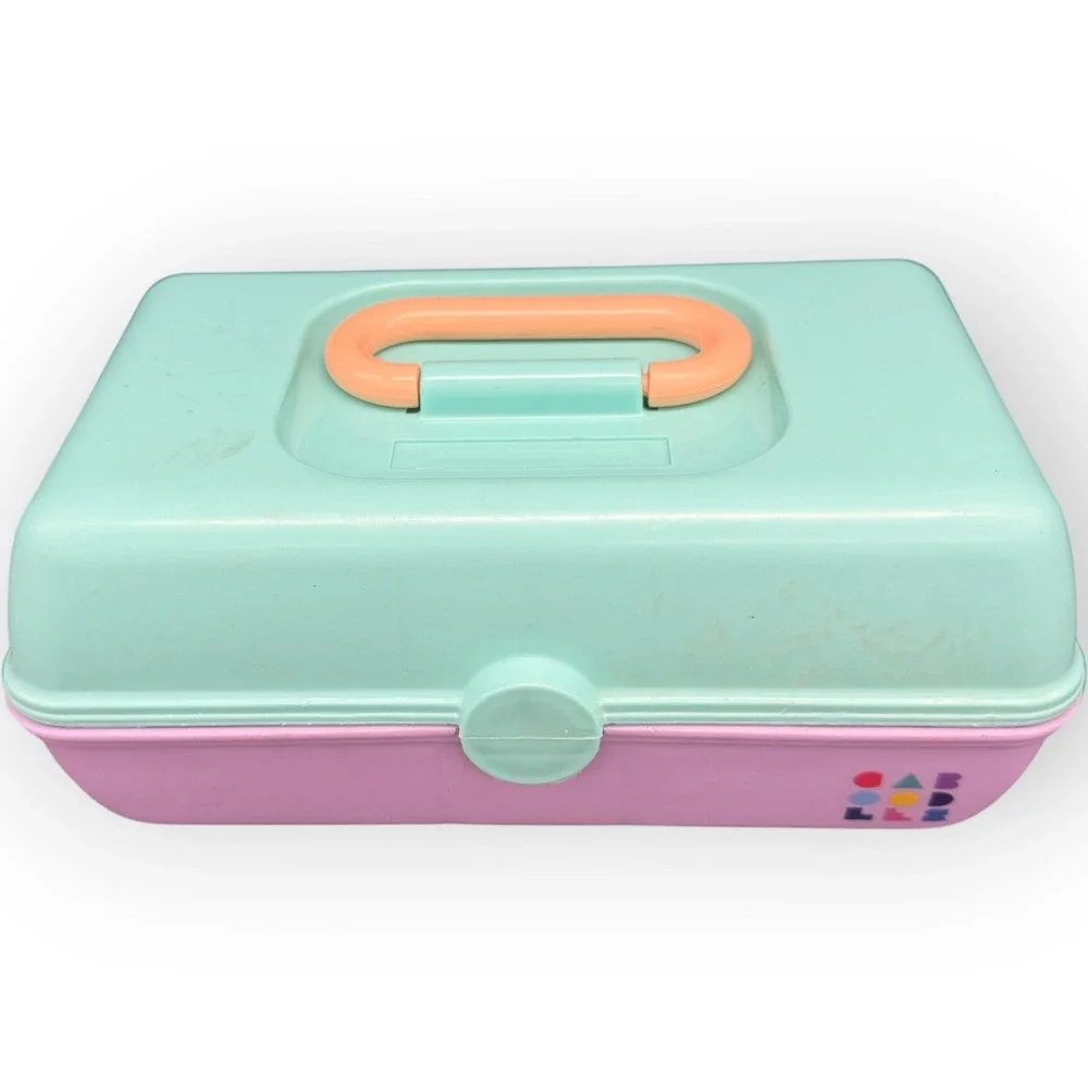 Vtg Caboodles Makeup Case Organizer Mint Green Lavender 90s Retro‎ Cosmetic Box